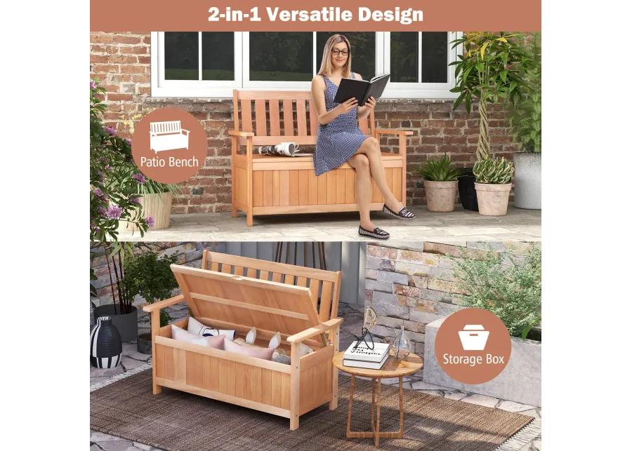 48 Inch Patio Hardwood Storage Bench with Slatted Backrest