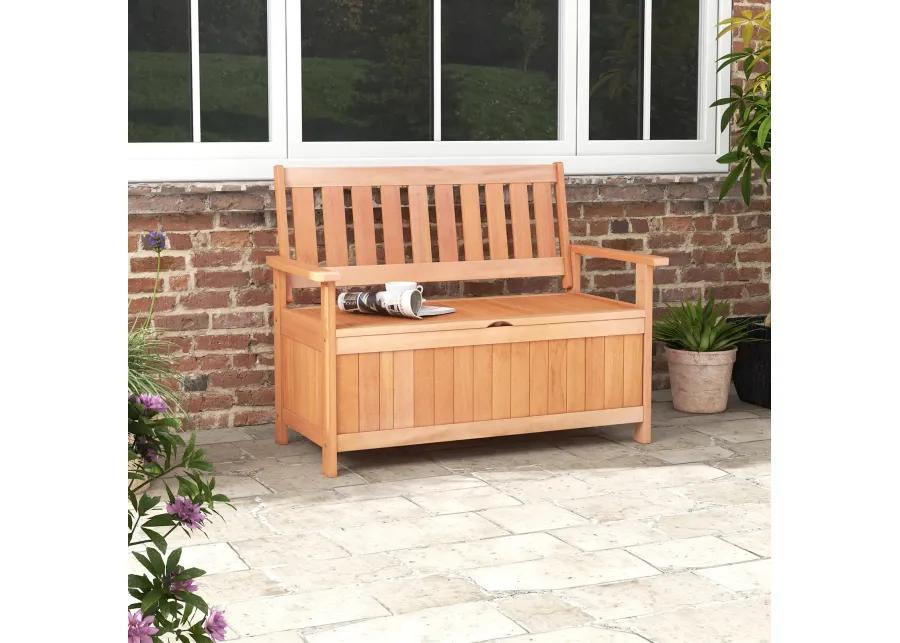 48 Inch Patio Hardwood Storage Bench with Slatted Backrest