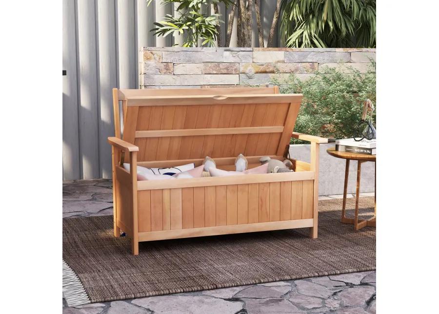 48 Inch Patio Hardwood Storage Bench with Slatted Backrest