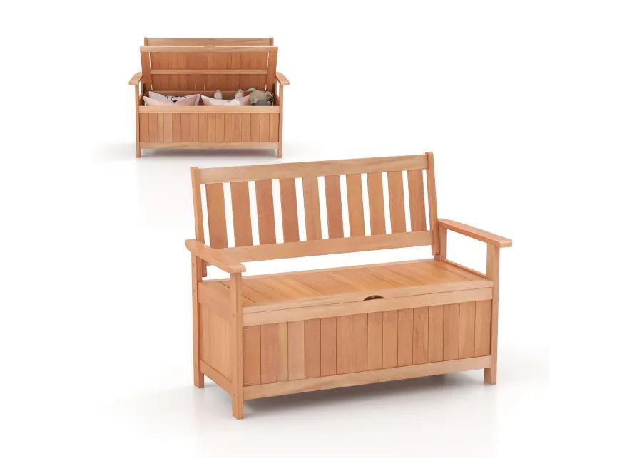 48 Inch Patio Hardwood Storage Bench with Slatted Backrest