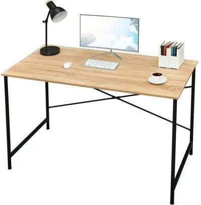 Hivvago Modern Home Office Computer Desk Table with Black Metal Frame Wood Top in Oak