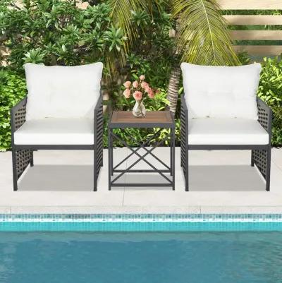 3 Piece Patio Rattan Furniture Set with Acacia Wood Tabletop