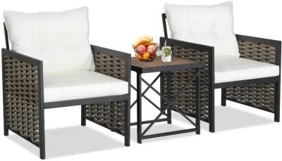 3 Piece Patio Rattan Furniture Set with Acacia Wood Tabletop