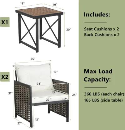 3 Piece Patio Rattan Furniture Set with Acacia Wood Tabletop