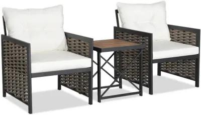 3 Piece Patio Rattan Furniture Set with Acacia Wood Tabletop