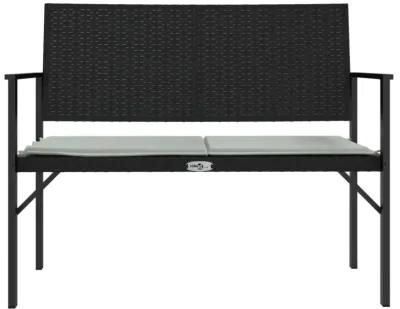 vidaXL 2-Seater Patio Bench with Cushion Black Poly Rattan