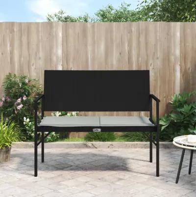 vidaXL 2-Seater Patio Bench with Cushion Black Poly Rattan