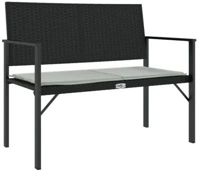 vidaXL 2-Seater Patio Bench with Cushion Black Poly Rattan