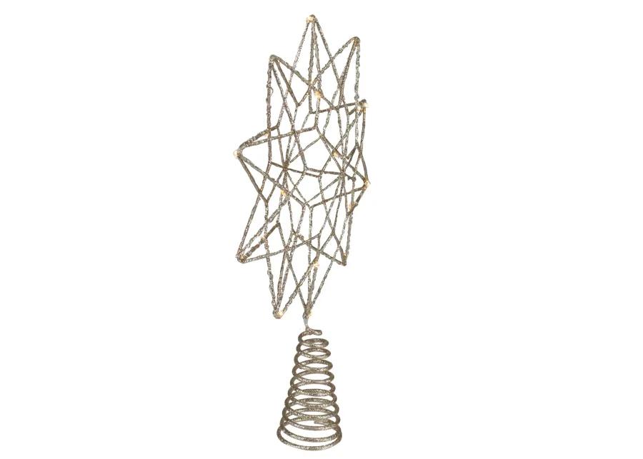 12" LED Lighted B/O Gold Glittered Geometric Star Christmas Tree Topper - Warm White Lights