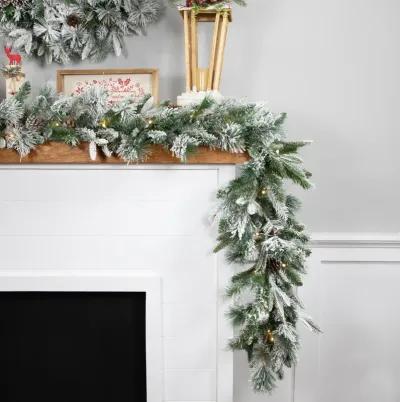 9' x 14" Pre-Lit Flocked Mixed Rosemary Emerald Pine Artificial Christmas Garland - Clear LED Lights