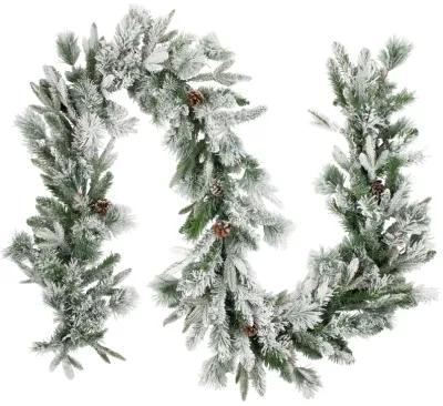 9' x 14" Pre-Lit Flocked Mixed Rosemary Emerald Pine Artificial Christmas Garland - Clear LED Lights