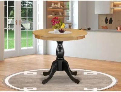 East West Furniture Mid Century Dining Table - Oak Table Top and Black Pedestal Leg Finish