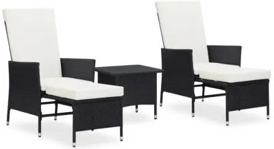 vidaXL 3 Piece Garden Lounge Set with Cushions Poly Rattan Black