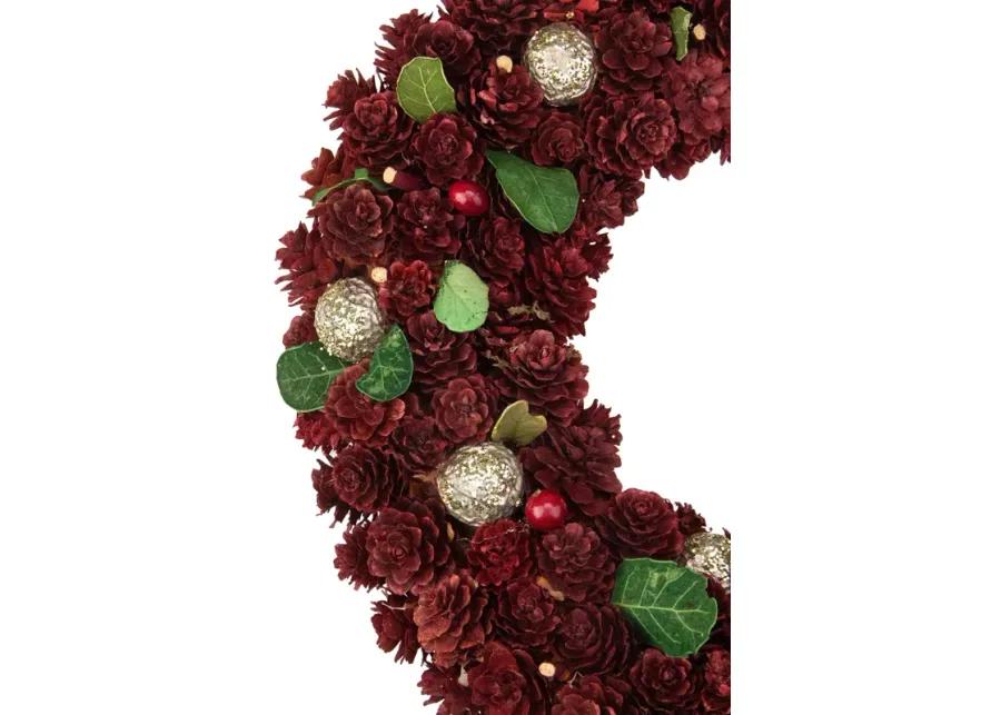 Red Pine Cone and Berry Artificial Christmas Wreath  12-Inch  Unlit