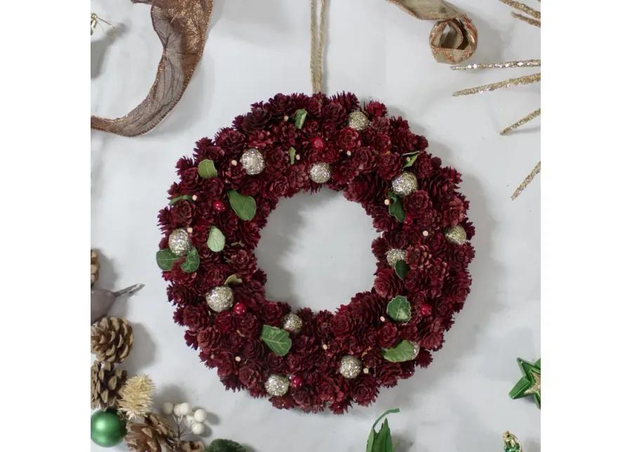 Red Pine Cone and Berry Artificial Christmas Wreath  12-Inch  Unlit