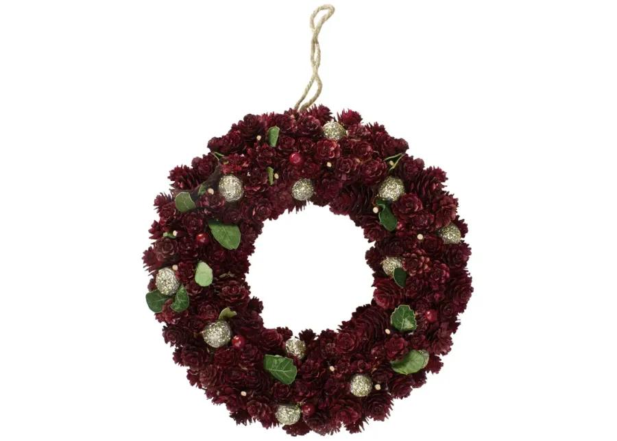 Red Pine Cone and Berry Artificial Christmas Wreath  12-Inch  Unlit