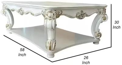 Benjara Jess 58 Inch Coffee Table, Square, Traditional Scrolled Legs, Brushed, White and Gold