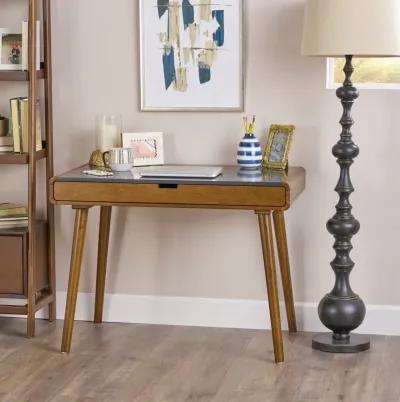 Mid-Century Modern Rubberwood Faux Wood Desk with Large Drawer