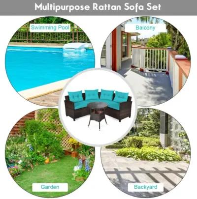 4 Pieces Furniture Patio Set Outdoor Wicker Sofa Set