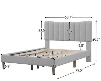 Merax Upholstered Platform Bed Frame with Vertical Channel Tufted Headboard, No Box Spring Needed