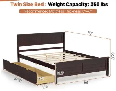 Hivvago Full Size Bed Frame with Storage Drawers and Solid Wood Headboard