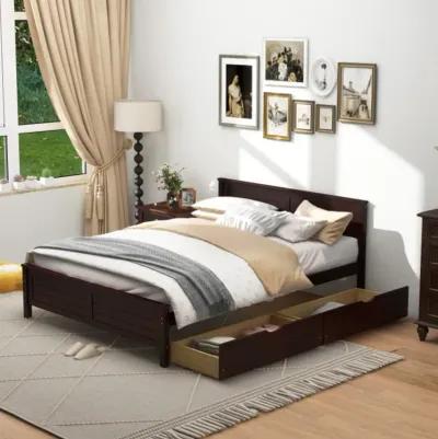 Hivvago Full Size Bed Frame with Storage Drawers and Solid Wood Headboard