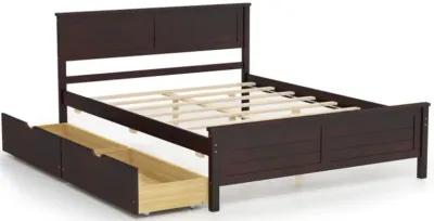 Hivvago Full Size Bed Frame with Storage Drawers and Solid Wood Headboard