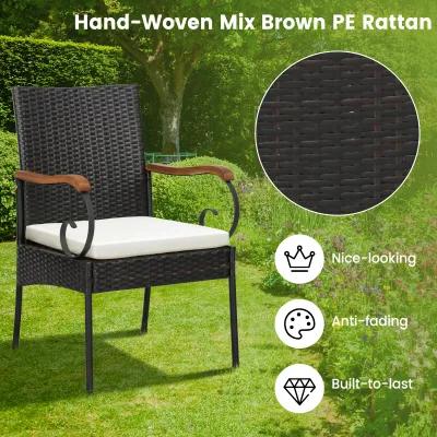 Outdoor PE Wicker Chair with Acacia Wood Armrests