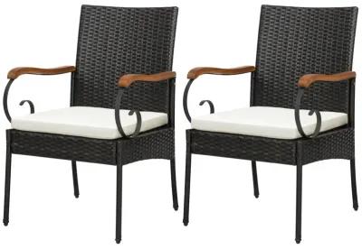 Outdoor PE Wicker Chair with Acacia Wood Armrests