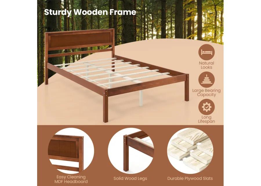 Bed Frame with Wooden Headboard and Slat Support