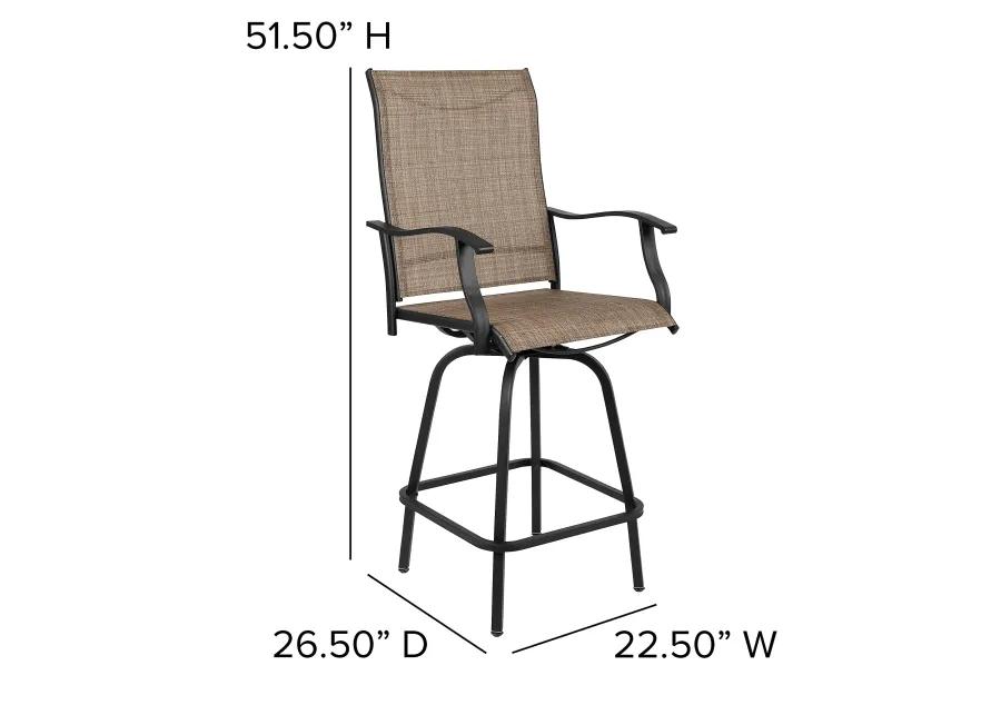 Flash Furniture Valerie Patio Bar Height Stools Set of 2, All-Weather Textilene Swivel Patio Stools with High Back & Armrests in Brown