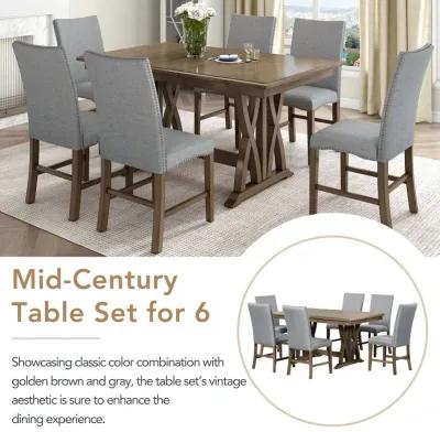 Merax Mid-Century Solid Wood 7-Piece Dining Table Set