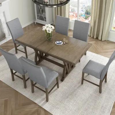 Merax Mid-Century Solid Wood 7-Piece Dining Table Set