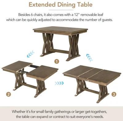 Merax Mid-Century Solid Wood 7-Piece Dining Table Set