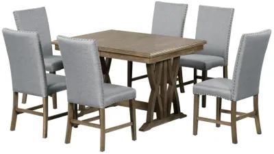 Merax Mid-Century Solid Wood 7-Piece Dining Table Set