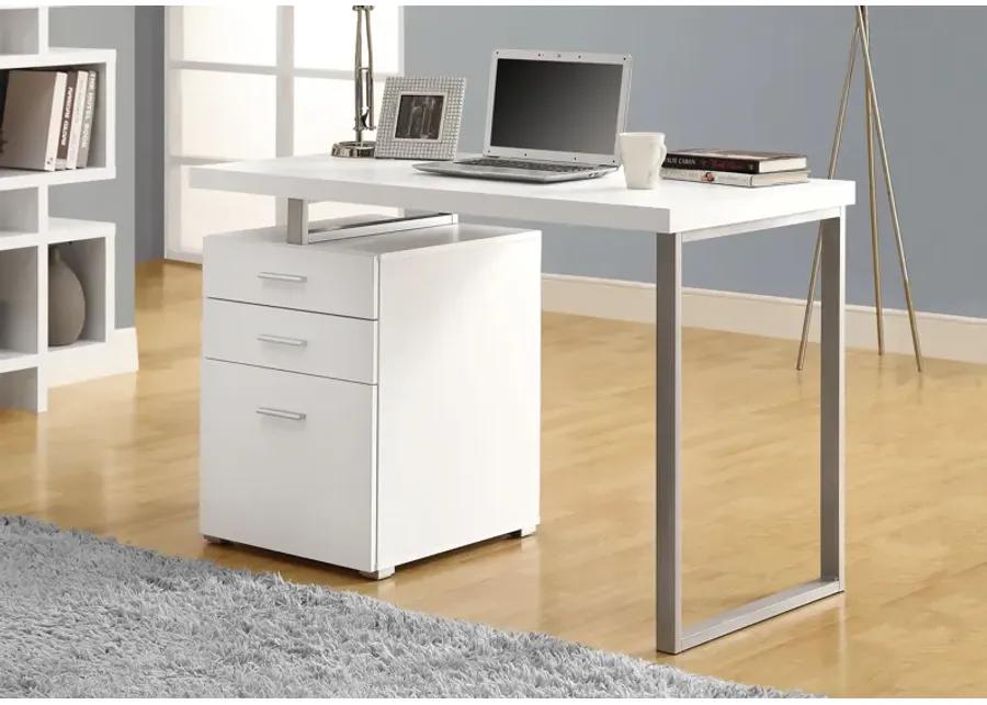 Monarch Specialties Computer Desk, Home Office, Laptop, Left, Right Set-Up, Storage Drawers, 48"L, Work, Metal, Laminate, White, Grey, Contemporary, Modern