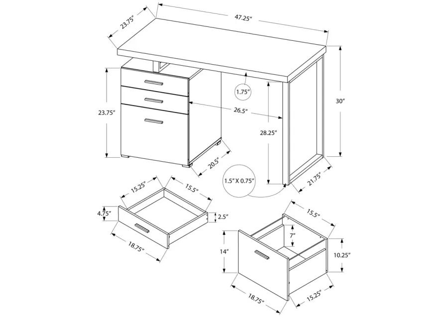 Monarch Specialties Computer Desk, Home Office, Laptop, Left, Right Set-Up, Storage Drawers, 48"L, Work, Metal, Laminate, White, Grey, Contemporary, Modern