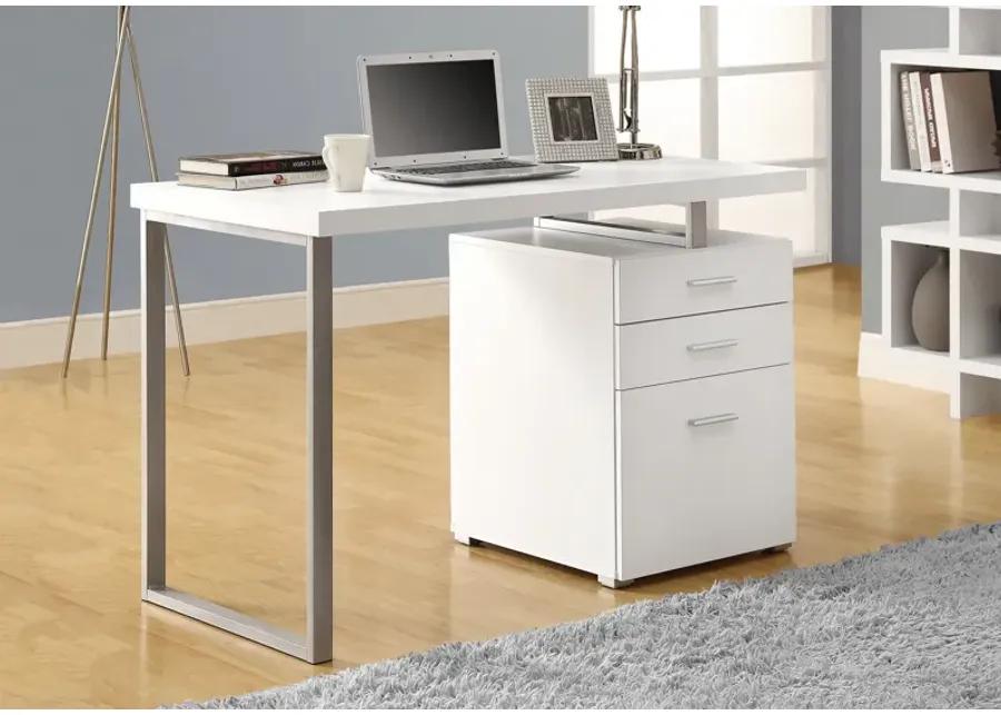 Monarch Specialties Computer Desk, Home Office, Laptop, Left, Right Set-Up, Storage Drawers, 48"L, Work, Metal, Laminate, White, Grey, Contemporary, Modern