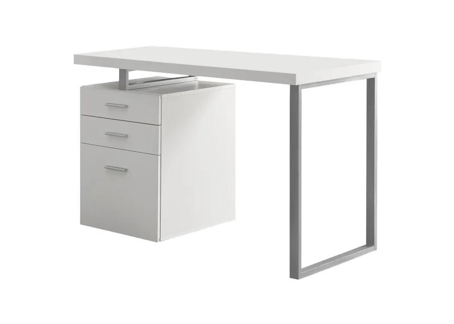 Monarch Specialties Computer Desk, Home Office, Laptop, Left, Right Set-Up, Storage Drawers, 48"L, Work, Metal, Laminate, White, Grey, Contemporary, Modern