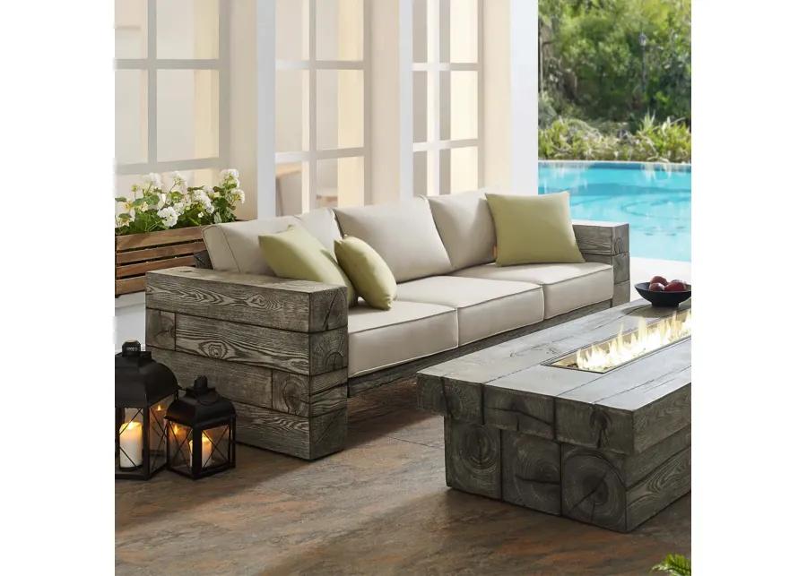 Manteo Outdoor Patio Sofa - Rustic Coastal Design, Driftwood Texture, All-Weather Cushions, Sturdy & Reliable, Perfect for Outdoor Spaces.