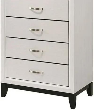 Transitional 5 Drawer Chest with Curved Handle and Chamfered Feet, White - Benzara