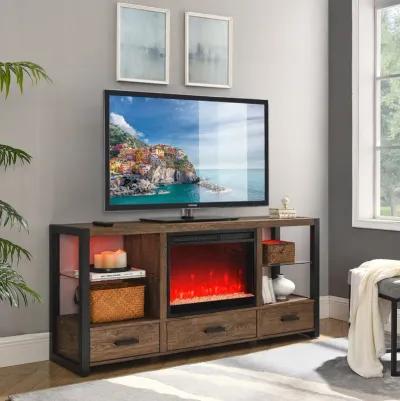 MONDAWE 60 Inch Electric Fireplace Media TV Stand With Sync Colorful LED Lights