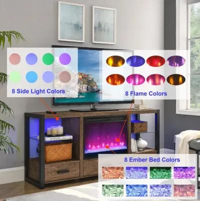 MONDAWE 60 Inch Electric Fireplace Media TV Stand With Sync Colorful LED Lights