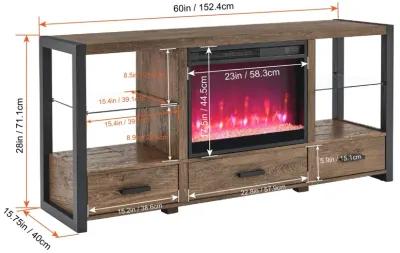 MONDAWE 60 Inch Electric Fireplace Media TV Stand With Sync Colorful LED Lights