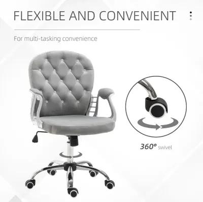 Gray Office Elegance: Velvet Button Tufted Adjustable Swivel Chair