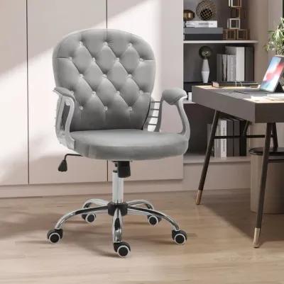 Gray Office Elegance: Velvet Button Tufted Adjustable Swivel Chair