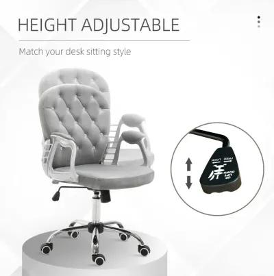 Gray Office Elegance: Velvet Button Tufted Adjustable Swivel Chair