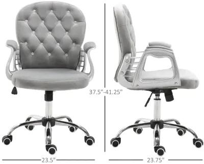 Gray Office Elegance: Velvet Button Tufted Adjustable Swivel Chair