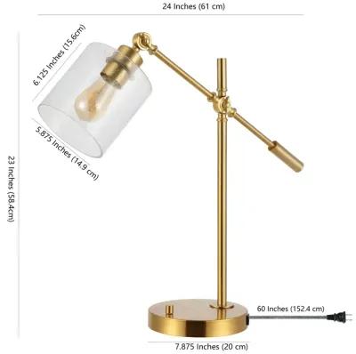 Kathryn Classic 23" Iron/Seeded Glass Adjustable Head Modern USB Charging LED Task Lamp, Brass Gold