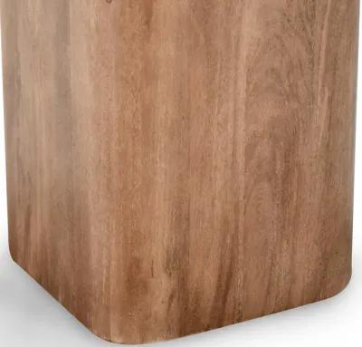 Loe 22 Inch Side End Table, Square Top with Pedestal Base, Solid Mango Wood - Benzara